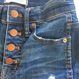 Madewell 10" High Rise Skinny Jeans Blue Denim Waist 25 Buttonfly Distressed